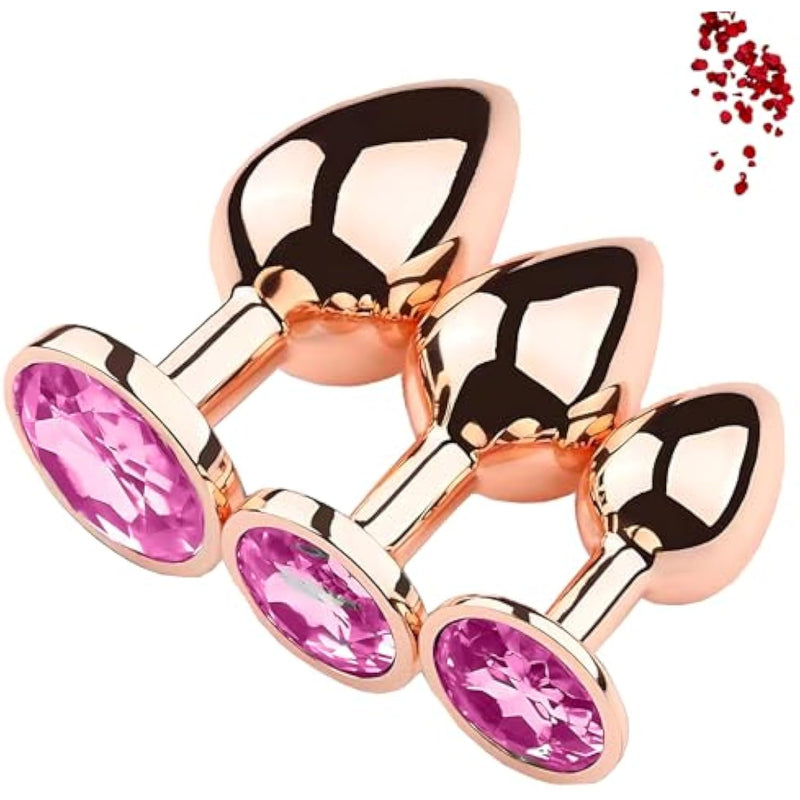 Anal Sex Trainer Set 3Pcs Stainless Steel Butt Plug, Expanding Anal Plug Training Kit Rose Gold Adult Sex Toys For Men And Women Gift (Rose Pink)