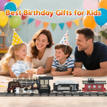 Juqu Christmas Train Set For Kids Ages 3-12 – Remote Control Steam Model Toy Train Gift With Smoke, Lights, Whistle & Tracks, Battery Operated Train Set For Christmas Tree Display And Holiday Play