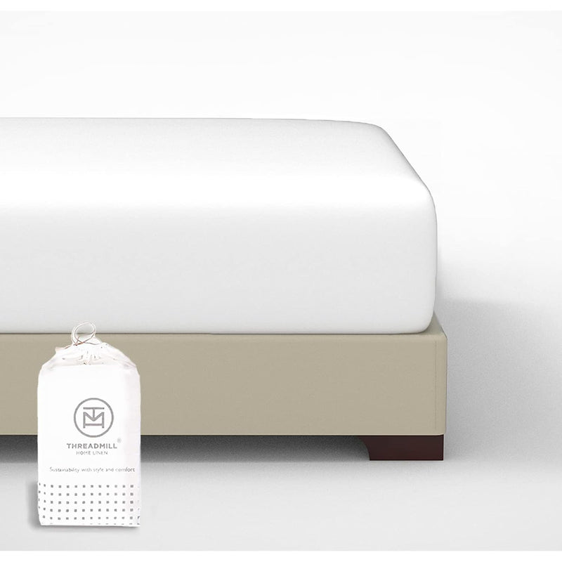 Cotton Fitted Sheet Queen Size - 300 Thread Count 1 Piece Hotel White 16 Inch