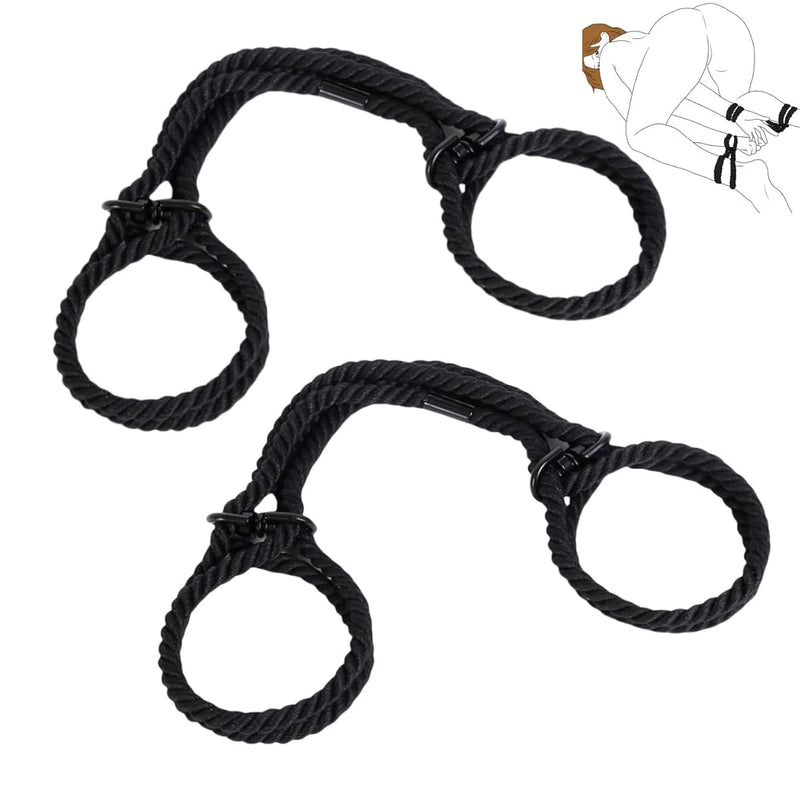 Rope Handcuffs Ankle Cuffs 2 Pcs Bdsm Bracelets Wrist Cuffs Sex Bondage Restraints Sex Toys Adjustable Handmade Ropes Sm Adult For Women Men (Black)