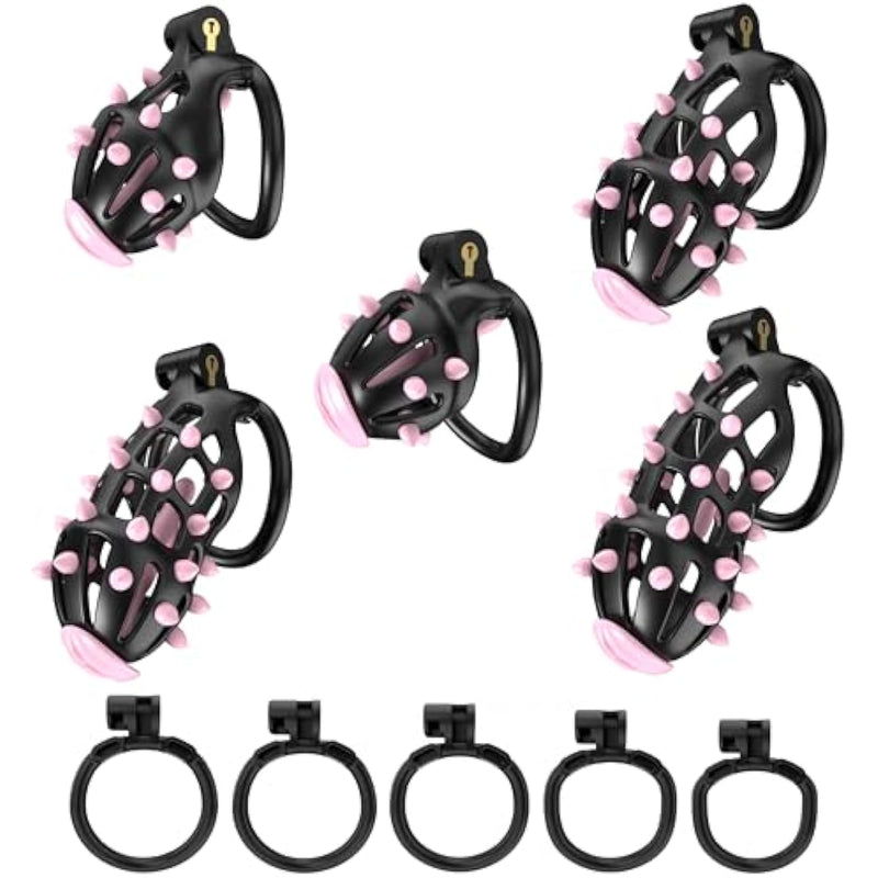 Chastity Device With Soft Spikes, Spiked Male Chastity Cage, Comfortable Nylon Resin Plastic Chastity Device, 3D Printed, 5 Sizes, Multiple Colors, Includes 5 Rings (Black, Small)