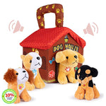 Talking Plush Dog House Carrier With 4 Soft & Cuddly, Talking & Barking, Stuffed Plush Dogs. Excellent Interactive And Educational Plush Toy Set. Great Gift For Kids Toddlers & Babies
