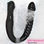 Double Ended Dildo 16.53 Inch Dong Ribbed Butt Plug Anal Dildo With Glans For Anal Vagina Stimulation Prostate Massager Sex Toy For Lesbian Men Women, Black,