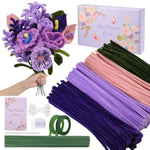 400 Pcs Pipe Cleaner Flower Craft Kit with Floral Stems, Tape, Stamens & Ribbon
