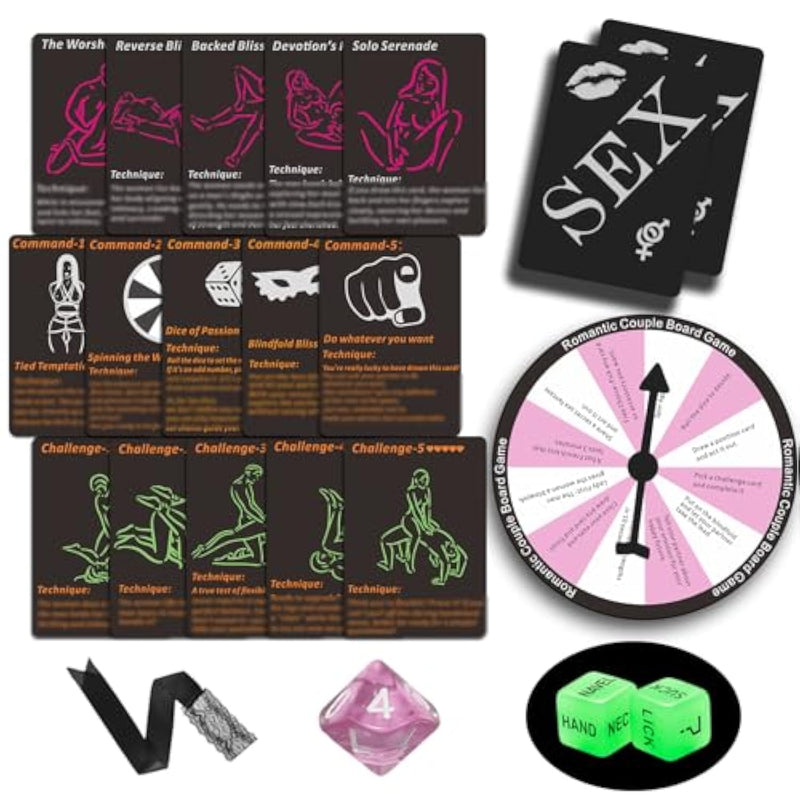 Sex Game For Adults - 42 Romantic Bedroom Cards With Sex Positions, Challenges -Includes Blindfold, Spin Wheel, Dice - Sex Position Cards Game Sex Game For Date Night, Couple Games, Date Night Ideas