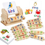 Montessori Learning And Educational Toys Gifts For Kids 3 4 5 Years, Wooden Reading Blocks Toys, Preschool Kindergarten Learning Activities, Turning Rotating Matching Flash Card Games