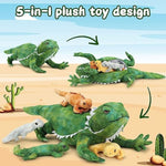 Lizard Stuffed Animal With 4 Babies Inside, 26In Stuffed Lizard Plush With Zippered Belly, Bearded Dragon Stuffed Animal Mommy Babies Set For Kids Boys Girls On Christmas, Birthday