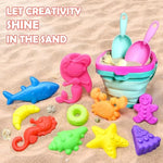 Collapsible Beach Sand Toys For Kids - Travel Beach Toys With 2 Collapsible Beach Buckets, Mesh Bags, Animal Sand Molds, Sand Bucket Shovel Set Sandbox Toy For Toddlers Kids