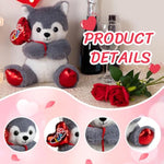 Husky Stuffed Animal Husky Plush Holding Red Love Balloon For Kids And Girlfriend Toy Gifts 10 Inches