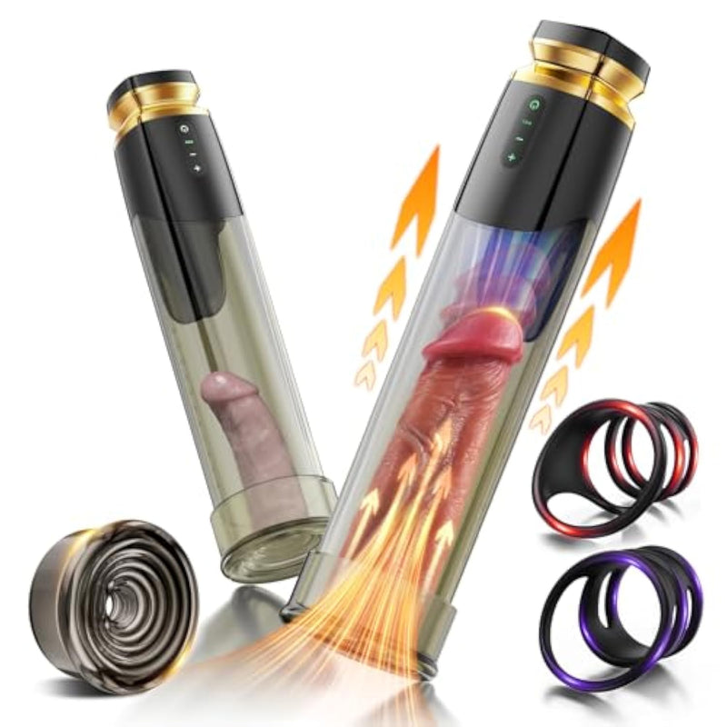 Electric Penis Pump Male Sex Toys, Equipped With 5 Pressure And 5 Suction Training Modes, With Two Silicone Penis Rings, Vacuum Enlargement And Lengthening Pump, Used For Ed In Adult Men