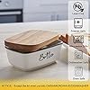 Butter Dish with Lid,Large Ceramic Butter Dish with Lid for Countertop, Butter Keeper with Thick Acacia Wood Lid, Kitchen Decor and Accessories for Kitchen Gifts, White