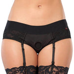 Black Unisex Crotchless Open Back Harness Briefs - Xxl - Lace - Soft & Stretchy