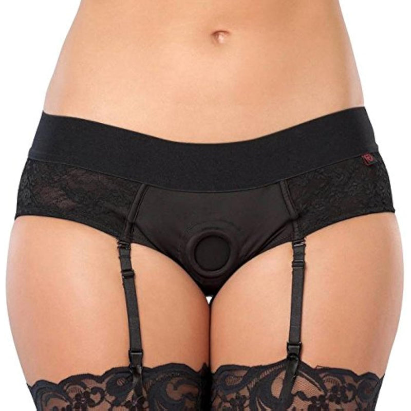 Black Unisex Crotchless Open Back Harness Briefs - Xxl - Lace - Soft & Stretchy