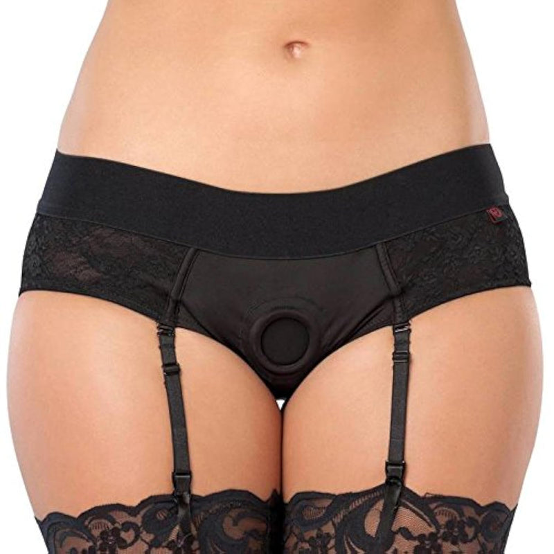 Black Unisex Crotchless Open Back Harness Briefs - L/Xl - Lace - Soft & Stretchy