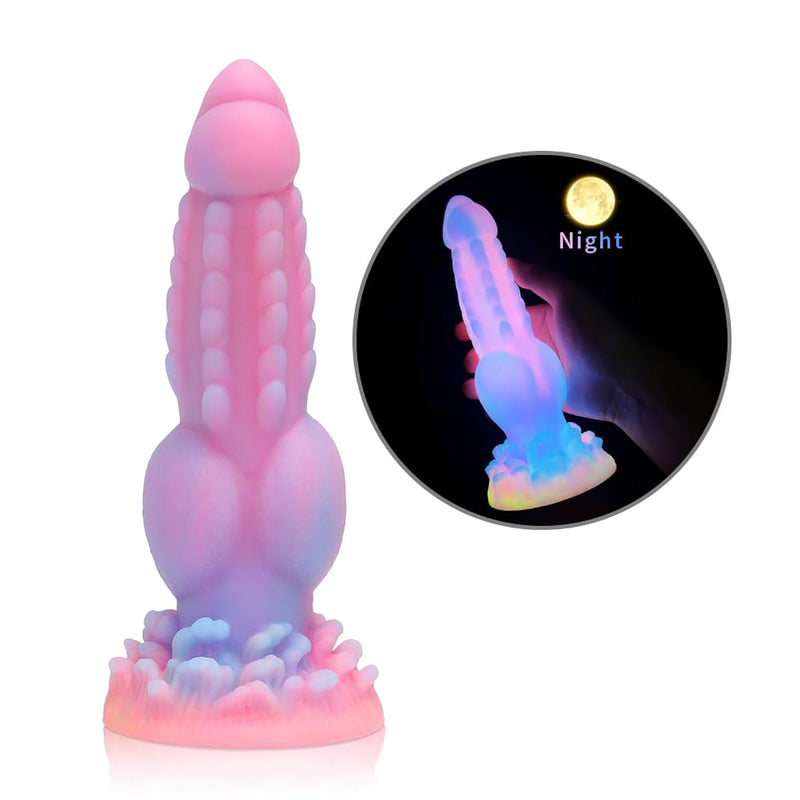 8.85 In Colorful Dog Knot Dildo, Glow In The Dark Animal Dildo With Strong Suction Cup, Fantasy Monster Colorful Creature Thick Dildo Wolf Penis Anal Plug Sex Toy For Women Men Couple Play Game