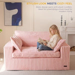 59" Bean Bag Sofa Couch, Loveseat Boneless Couch In A Box, Upholstered Small Mini Sofa With Deep Seating For Living Room Bedroom Office Apartment, No Assembly, Pink