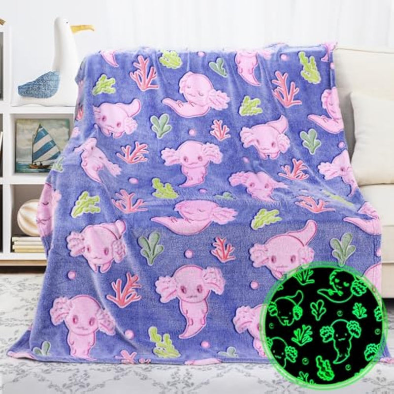 Glow In The Dark Blanket Axolotl Gifts Toys For Girls Cute Axolotl Blanket For Birthday Gifts