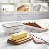 Butter Dish with Lid,Large Ceramic Butter Dish with Lid for Countertop, Butter Keeper with Thick Acacia Wood Lid, Kitchen Decor and Accessories for Kitchen Gifts, White
