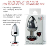 Tapered Metal Anal Plug with Red Heart Gem Base and Polished Aluminum Finish