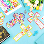 24 Sets Cross Mosaic Sticker Scenes Religious Cross Crafts Kits for Church or Home Activities