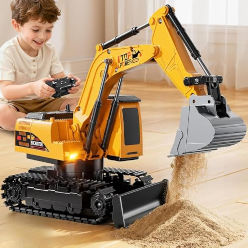 Remote Control Excavator Toys For Boys Age 6-12, 11Ch 2.4Ghz Rc Sand Digger With Metal Shovel Lights/Sounds, Construction Truck Toys For Boys 3 4 5 6 7 8 9 10 11 12 Year Old Kids