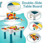 Kids Activity Table, 6-In-1 Play Table Chair Set - Adjustable Height, Storage Box, 105Pcs Marble Run Building Blocks, Water & Sand Table Playset Toy Gift For Toddlers