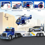 21" Semi Truck Toy, 3 4 5 6 Year Old Boys Toddlers Police Truck Toy With Racing Car And Helicopter, 3 In 1 Police Car Toy, Birthday Gifts For Kids Child 3 4 5 6 Years Old