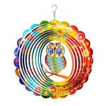 12 Inch Mandala Owl Wind Spinner, 3D Stainless Steel Kinetic Indoor & Outdoor Decor