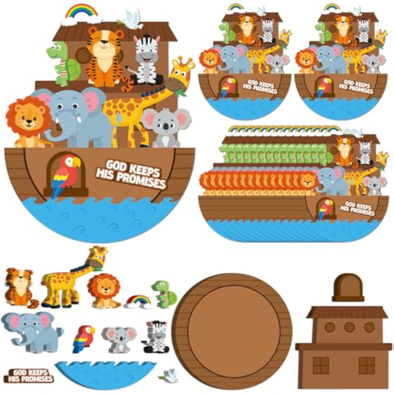 24 Set Noah's Ark Rocking Paper Plate Craft Kit for Bible VBS Sunday School Classroom Activities