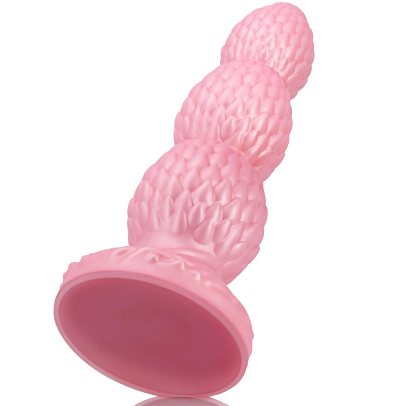 Anal Beads G-Spot Dildo With Suction Cup - Pink Silicone Butt Plug Dilator With Dragon Scale - 8.74 X 2.48 Inch Prostate Sex Toy For Women Men Masturbation