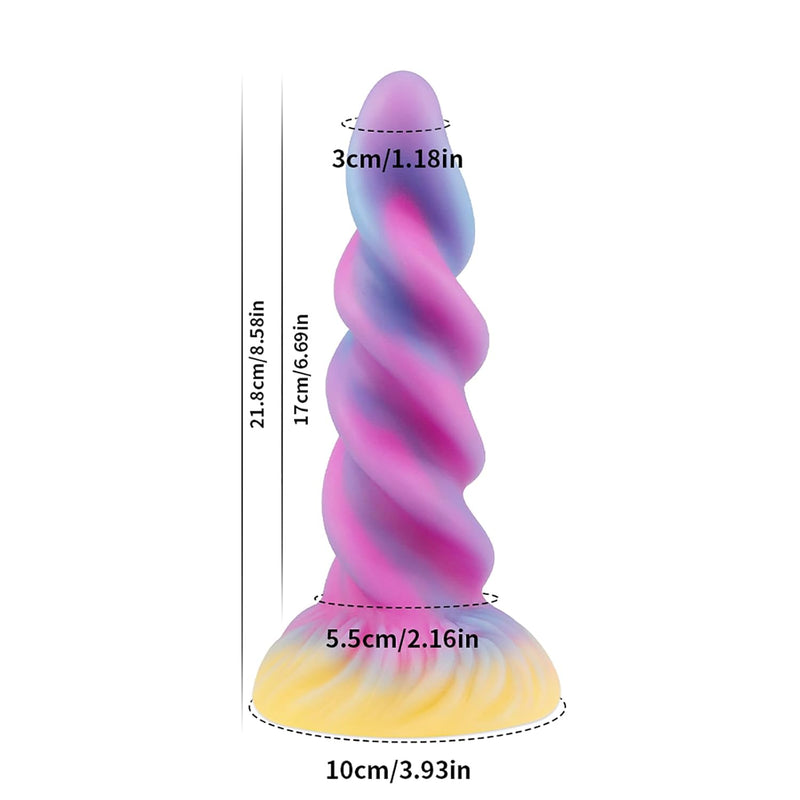 8.58 Inch Mixed Color Spiral Realistic Dildo Anal Plug With Strong Suction Cup, Soft Silicone Realistic Dildo Adult Sex Toy For Woman