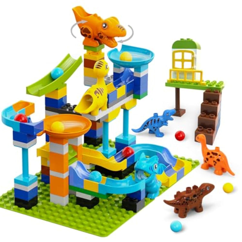 Marble Run Building Blocks For Kids Ages 3+ | 121-Piece Dinosaur Stem Toy With 6 Dinosaurs & 2 Baseplates | Durable Construction Set With Step-By-Step Guide
