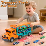Carrier Truck Toys For 2 3 4 5 6 Years Old Boys, 2.8 Ft Race Track Transport Cars With 6 Die-Cast Metal Toy Cars, Birthday Gifts Kids Age 3-5, Racing Toys Gifts For Toddlers