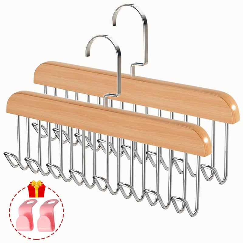 Belt Hanger For Closet 2 Pack Belt Hanger With 16 Hooks, Sturdy Wooden Non-Slip