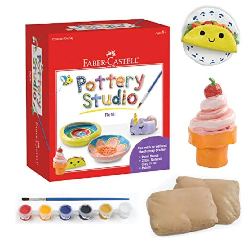 Pottery Studio Refill Kit with 2 lb Air-Dry Clay, 6 Paints & Paintbrush