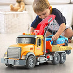 Kids Toys For 3 4 5 6 7 Years Old Boys, 15" Large Tow Truck Toy,Friction Powered Transport Truck Crane Toy With Lights And Sounds,With Roadster,Toddlers Gifts
