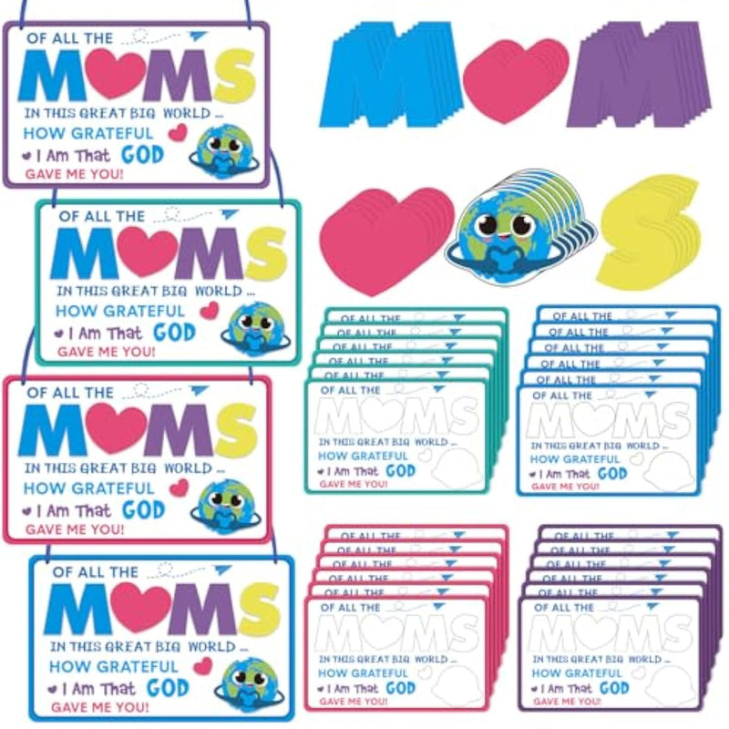 24 Sets Mother’s Day Religious Craft Kit for Kids, DIY Heart Sign Sunday School Activity