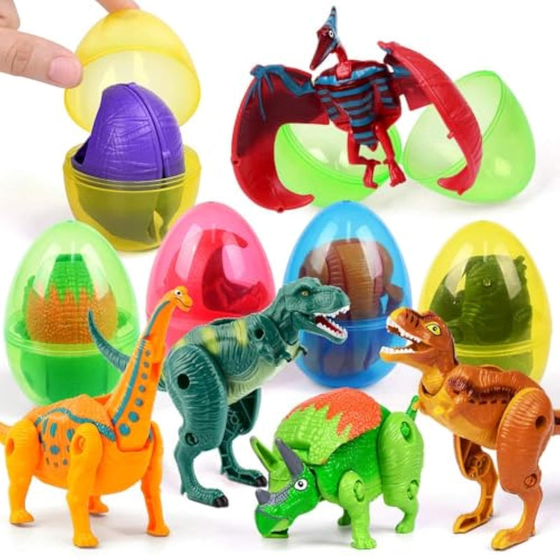 Easter Eggs Filled With Dinosaur Toys Jumbo Deformation Dinosaur Eggs Easters Egg Fillers Plastic Surprise Egg Easters Basket Stuffers Easter Party Favors For Kids Boys Girls Toddlers 6 Pack
