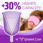 Menstrual Cup Kit (Set of 2) - Higher Capacity (+30%) - Unique U-Shape Design for Heavier Flow Days - Get 12 Hours Leak-Free Protection - 100% Medical Grade Silicone Period Cups | Small+Large