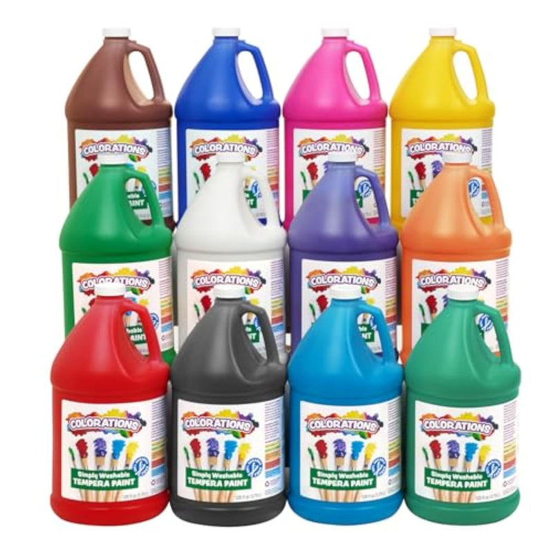 Set of 12 Washable Tempera Paints for Children, Paraben-Free