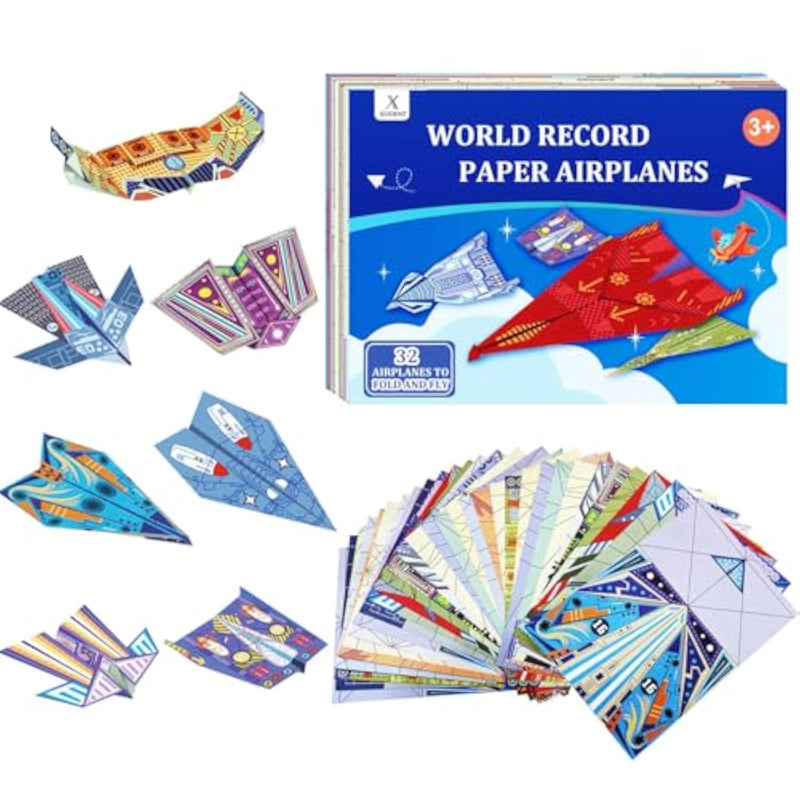 Paper Airplane Kit for Kids, 16 Designs, 32 Origami Sheets, Ages 6-12+