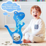 Wooden Dinosaur Piggy Bank For Boys Kids Girls Big Clear Animal Belly Coin Bank Toddler Real Money Toy?Dino-Blue?