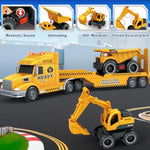 Toddler Boy Toys For 3 4 5 6 7 Years Kids, 27" Semi Construction Carrier Truck Toy With Excavator And Dump Truck, Friction Powered Toys With Lights And Sounds, Birthday For Boy Girls