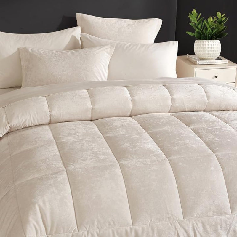 White Velvet Comforter, Premium 250Gsm Greek Velvet Luxury Queen Comforter Set