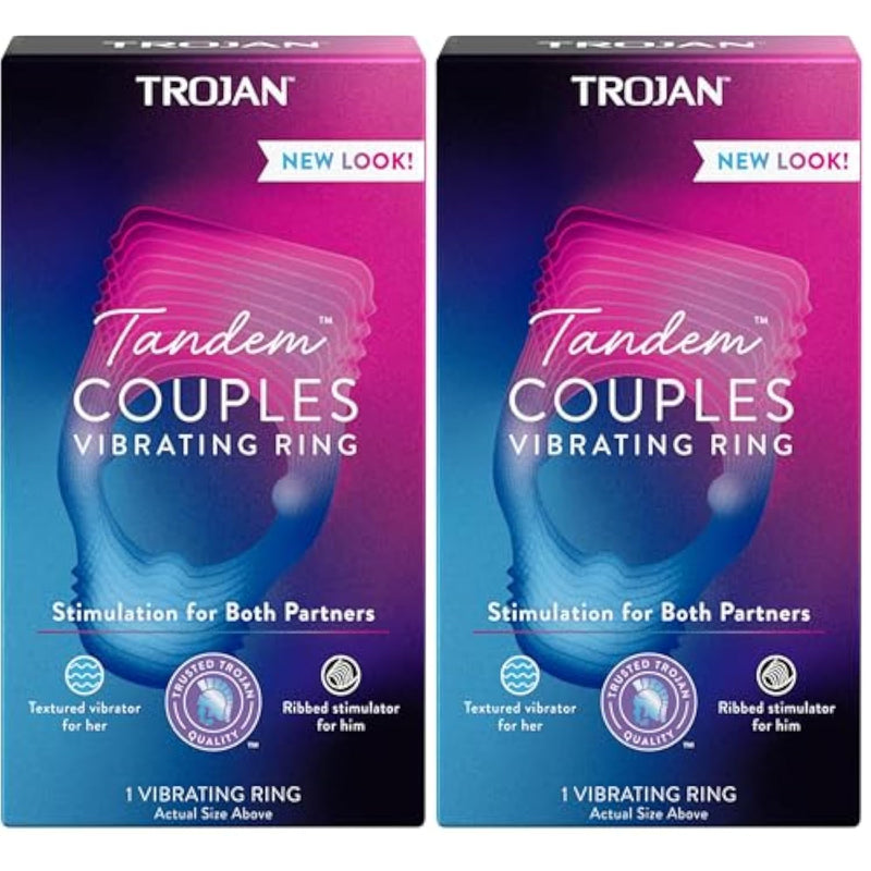 TROJAN Vibrations Tandem Couples Vibrating Ring, Personal Massager, 1 Count, Violet (Pack of 2)