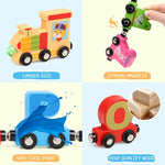 Wooden Alphabet Train Toy 27 Pcs Magnetic Alphabet Abc Letter Train Set Includes 42 Pcs Flash Cards, 1 Engine And 1 Storage Bag For Toddlers Kids Boys And Girls