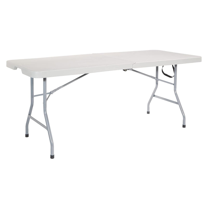 Resin Multipurpose Rectangle Table, 6-Feet, Center Folding With Wheels, Light