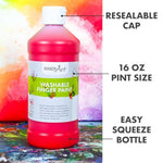 6 Color Washable Finger Paint Set, 16 oz Bottles, Non-Toxic Kids Art Supplies