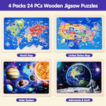 Jigsaw Puzzles Wooden Puzzles For Kids Ages 3-5 Preschool Educational Toddlers Toys United States Puzzle Space Universe World Usa Map Earth Exploration Gifts For 3 4 5 6 Year Old Boys Girls 4 Packs