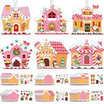 48 Pcs Pink Gingerbread House Christmas Craft Kits, DIY Tree Ornaments for Kids